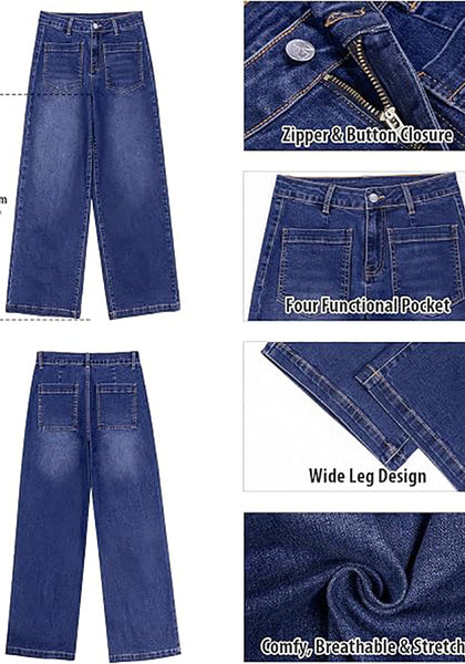 GRAPENT Women's High Waisted Wide Leg Jeans | Soft Stretch Denim, Patch Pocket, 29.5" Inseam, Full Length, Casual Work Outfits