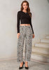 GRAPENT Women's High Rise Leopard Barrel Jeans | Leopard Print Denim, Adjustable Cinched Waist, Frayed Hem, 28