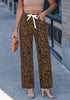 GRAPENT Women's High Waisted Wide Leg Leopard Jeans | Leopard Print Denim, Drawstring Waist, Loose Straight Leg, 28