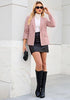 Pink Women's Notched Lapel Blazer, Single Button Shoulder Pads Suit Jacket, Long Sleeve Business Casual Work Office Blazer with Pockets & Back Slit