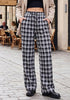 GRAPENT Women's High Waisted Wide Leg Plaid Pants | Tartan Pattern, Elastic Waist Drawstring, Pockets, Relaxed Fit, Casual Daily Fall Outfits