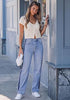 Lakeside Blue Women's High Waisted Straight Leg Jeans, Tuxedo Side Stripe Stretchy Denim Pants, 29