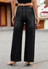Washed Black Women's High Waisted Wide Leg Jeans by luvamia — Stretchy 90s Baggy Straight Denim, Raw Hem, Button Front, 29.5