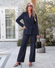 Navy Blue Women's 2 Piece Double Breasted Pantsuit — Double Breasted, Wide Leg & Structured Shoulders, Professional Dressy Pantsuit Set, Office Chic, 2026 Fall Fashion