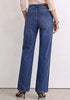 Darkness Blue Women's High Waisted Straight Leg Jeans, Tuxedo Side Stripe Stretchy Denim Pants, 29
