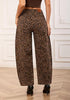 Brown Cheetah Women's Trendy Leopard Barrel Jeans — High Waisted Baggy Wide Leg Stretchy Denim Pants with Front Seam & Ankle Length