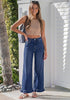 GRAPENT Women's High Waisted Ruffle Hem Wide Leg Jeans | Stretch Denim, 27.5