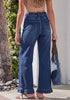 GRAPENT Women's High Waisted Ruffle Hem Wide Leg Jeans | Stretch Denim, 27.5