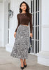 Black & White Leopard Women's Leopard Print Satin Maxi Skirt — High Waisted Bias Cut A Line Slip Skirt with Stretchy Elastic Waistband
