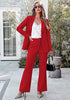 Red Women's 2 Piece Pant Suits, Business Casual Buttoned Blazer and High Waisted Bootcut Pants Set, 29