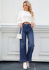 GRAPENT Women's High Waisted Ruffle Hem Wide Leg Jeans | Stretch Denim, 27.5