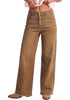Golden Brown Women's High Waisted Wide Leg Jeans by luvamia — Stretchy 90s Baggy Straight Denim, Raw Hem, Button Front, 29.5