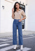 GRAPENT Women's High Waisted Scalloped Ankle Jeans | Stretchy Denim, Straight Wide Leg, 27.5