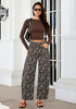 Bleached Sand Leopard Women's Trendy Leopard Barrel Jeans — High Waisted Baggy Wide Leg Stretchy Denim Pants with Front Seam & Ankle Length