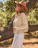 Beige Women's Cropped Fringe Faux Suede Jacket — Trendy Zip Up Tassel Cowgirl Jacket with Full Lining & Faux Leather Finish