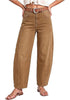 Golden Brown Women's High Waisted Wide Leg Jeans by luvamia — Stretchy 90s Baggy Straight Denim, Raw Hem, Button Front, 29.5