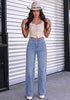 Modern Blue Women's Rhinestone Wide Leg Jeans, High Waisted Stretch Glitter Sparkly Embellished Denim Pants, 29.5