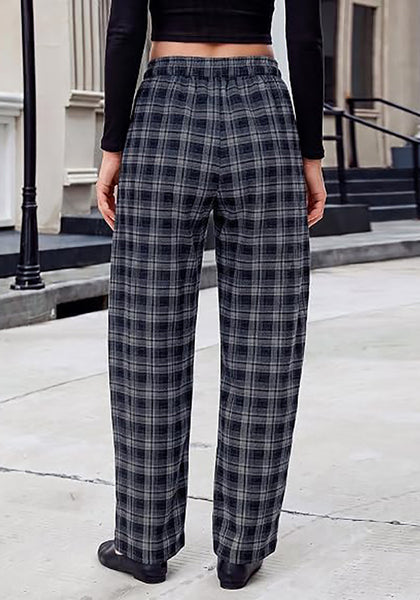 GRAPENT Women's High Waisted Plaid Barrel Pants | Tapered Wide Leg, Elastic Drawstring Waist, Front Pockets, Work Office Casual Fall Outfits