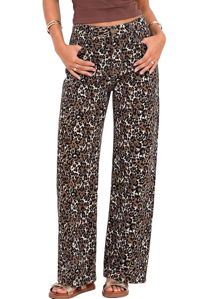 GRAPENT Women's High Waist Wide Leg Leopard Jeans | Stretchy Denim, Baggy Loose Fit, 29.5" Inseam, Cheetah Print, Western Chic Outfits