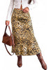 Golden Brown Cheetah Women's Leopard Print Satin Maxi Skirt — High Waisted Bias Cut A Line Slip Skirt with Stretchy Elastic Waistband