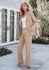 Beige Women's Elegant Business Pantsuit — Single Button Blazer & High Waisted Pants with Adjustable Waistband