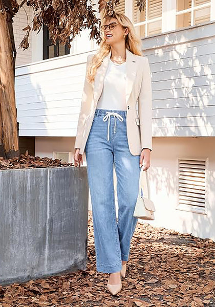 GRAPENT Women's High Rise Straight Wide Leg Jeans | Stretchy Denim, Elastic Waist, 29.5" Inseam, Work & Casual Daily Wear