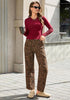 GRAPENT Women's High Rise Leopard Barrel Jeans | Leopard Print Denim, Adjustable Cinched Waist, Frayed Hem, 28