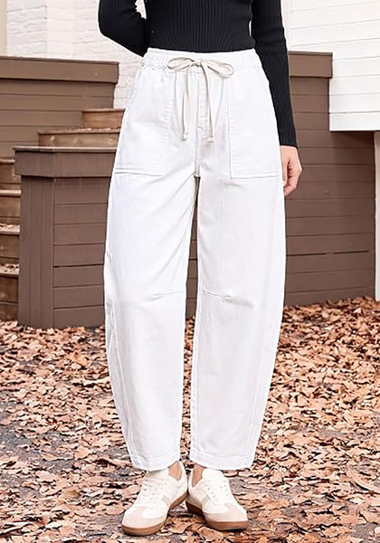 GRAPENT Women's High Waisted Baggy Barrel Jeans | Stretchy Denim, Elastic Drawstring Waist, Pull On, 27.5" Inseam, Ankle Length, Dressy Casual Outfits