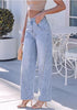 Ice Blue Women's Wide Leg High Waist Stretch Jeans Baggy Straight Leg Denim Pants, 29.5 Inch Inseam Angled Side Seam, Country Concert Western Style