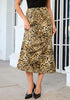 Golden Brown Cheetah Women's Leopard Print Satin Maxi Skirt — High Waisted Bias Cut A Line Slip Skirt with Stretchy Elastic Waistband