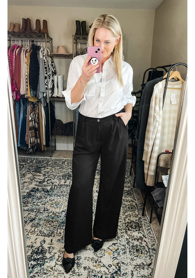 women's high waisted black dress pants Refined Suiting Wide Leg Trouser
