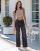 Washed Black Women's Wide Leg High Waist Stretch Jeans Baggy Straight Leg Denim Pants,  29.5 Inch Inseam Angled Side Seam, Country Concert Western Style