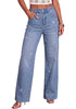 Modern Blue Women's Rhinestone Wide Leg Jeans, High Waisted Stretch Glitter Sparkly Embellished Denim Pants, 29.5