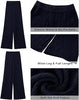 Navy Blue Women's Casual Elastic Waist Full Length High Waisted Relaxed Fit Stretch Wide Leg Pants in Acrylic Fibers