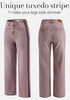 Pecan Brown Women's High Waisted Straight Leg Jeans, Tuxedo Side Stripe Stretchy Denim Pants, 29