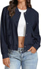 Navy Blue Women's Casual Fully Buttoned Jackets Baseball Collar Front Pocket Moderate Fit Slight Stretch.