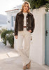 Brown Women's Cropped Fluffy Faux Fur Coat — Oversized Lapel Jacket with Button Down Closure & Warm Lining