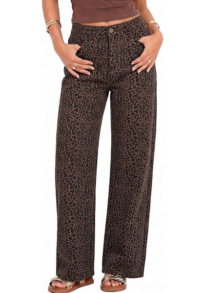 GRAPENT Women's High Waist Wide Leg Leopard Jeans | Stretchy Denim, Baggy Loose Fit, 29.5" Inseam, Cheetah Print, Western Chic Outfits