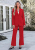 Red Women's 2 Piece Pant Suits, Business Casual Buttoned Blazer and High Waisted Bootcut Pants Set, 29