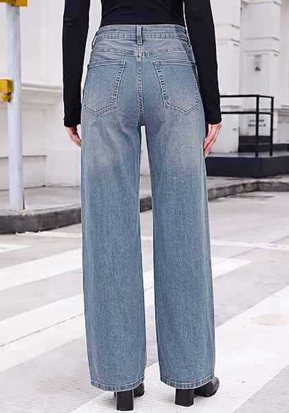 GRAPENT Women's High Rise Wide Leg Jeans | Stretchy Denim, Adjustable Cinch Waist, 30" Inseam, 90s Baggy Straight, Everyday Dressy Casual