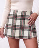 Multi White Women's Plaid Skort High Waist Faux Wrap Mini Skirt with Side Zipper, Elastic Back & Built-in Shorts