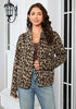 Khaki Leopard Women's Leopard Print Bomber Jacket — Oversized Brushed Wool Blend Cheetah Jacket with Stand Collar, Snap Buttons & Elastic Hem