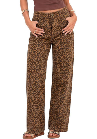 GRAPENT Women's High Waist Wide Leg Leopard Jeans | Stretchy Denim, Baggy Loose Fit, 29.5" Inseam, Cheetah Print, Western Chic Outfits