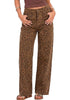 GRAPENT Women's High Waist Wide Leg Leopard Jeans | Stretchy Denim, Baggy Loose Fit, 29.5