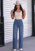 Classic Blue Women's Rhinestone Wide Leg Jeans, High Waisted Stretch Glitter Sparkly Embellished Denim Pants, 29.5