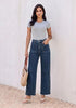 GRAPENT Women's High Waisted Scalloped Ankle Jeans | Stretchy Denim, Straight Wide Leg, 27.5