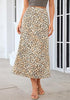 Taffy Leopard Women's Leopard Print Satin Maxi Skirt — High Waisted Bias Cut A Line Slip Skirt with Stretchy Elastic Waistband