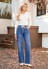 GRAPENT Women's High Rise Straight Wide Leg Jeans | Stretchy Denim, Elastic Waist, 29.5