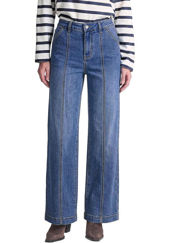 GRAPENT Women's High Waist Wide Leg Jeans | Stretchy Denim, Front Seam, 29.5" Inseam, 4 Pockets, Vintage Distressed, Country Concert Work Casual