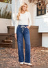 GRAPENT Women's High Rise Straight Wide Leg Jeans | Stretchy Denim, Elastic Waist, 29.5